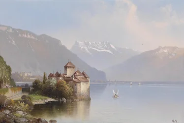 Uitzicht op kasteel Chillon aan het Meer van Genève